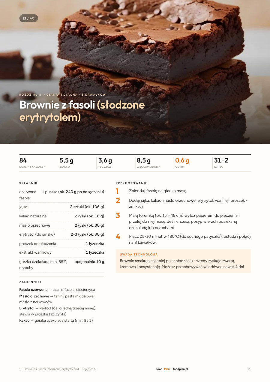 Strona ebooka Fit desery: brownie z fasoli