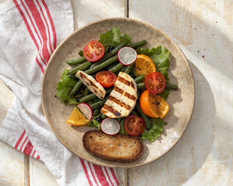Sałatka z zielonej fasolki z halloumi i pomarańczą