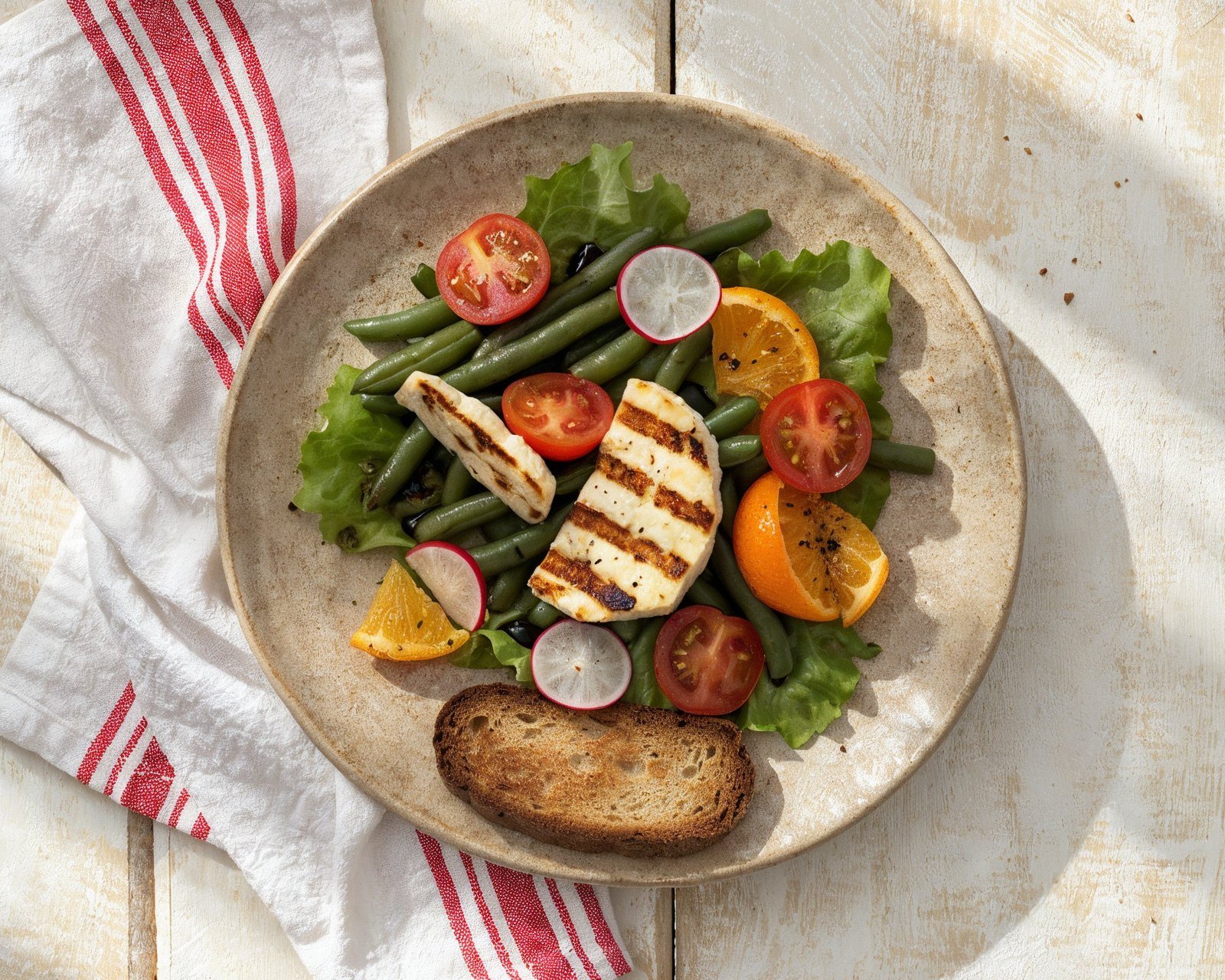 Sałatka z zielonej fasolki z halloumi i pomarańczą