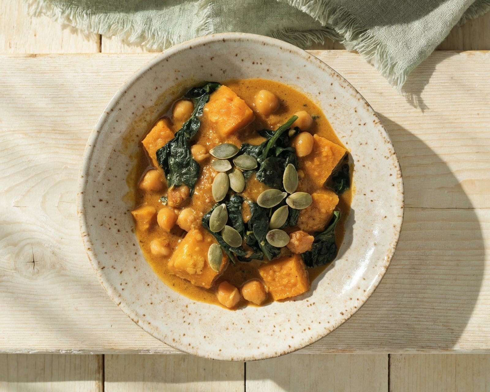 Curry z dynią, ciecierzycą i szpinakiem