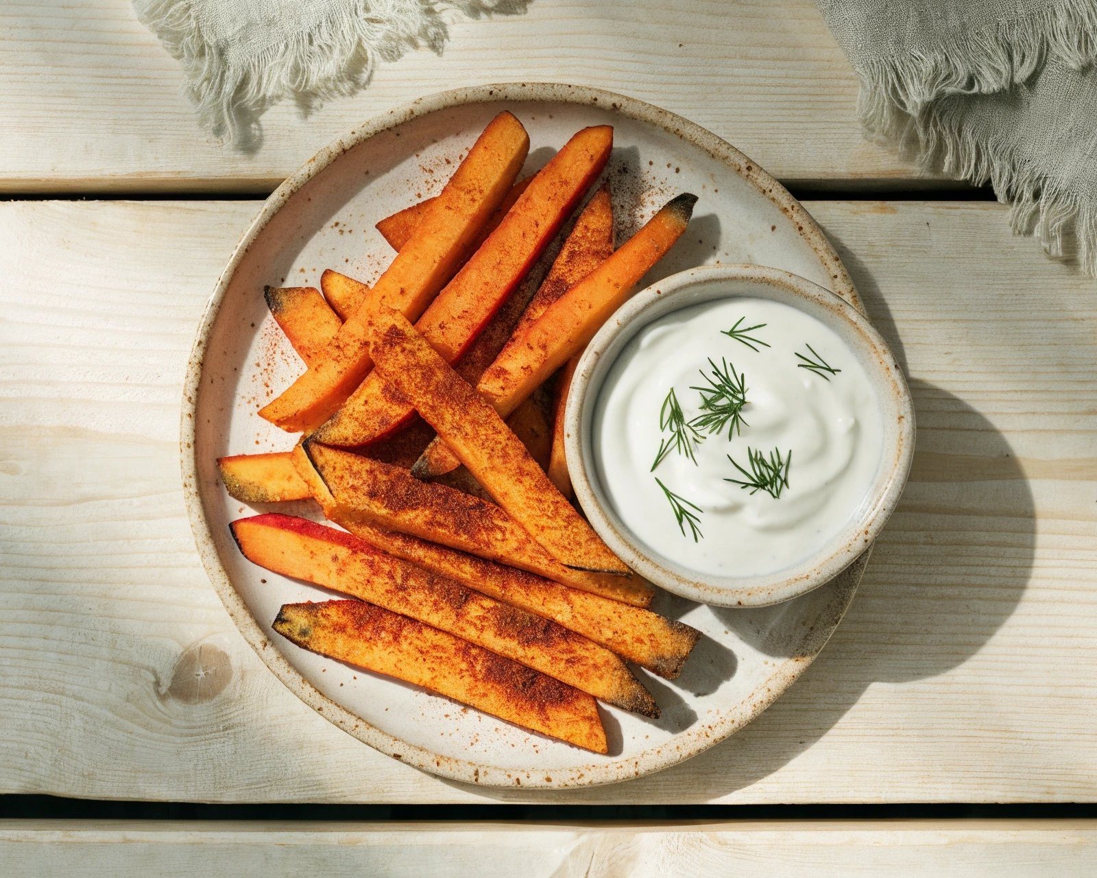 Pieczone frytki z dyni z dipem jogurtowym