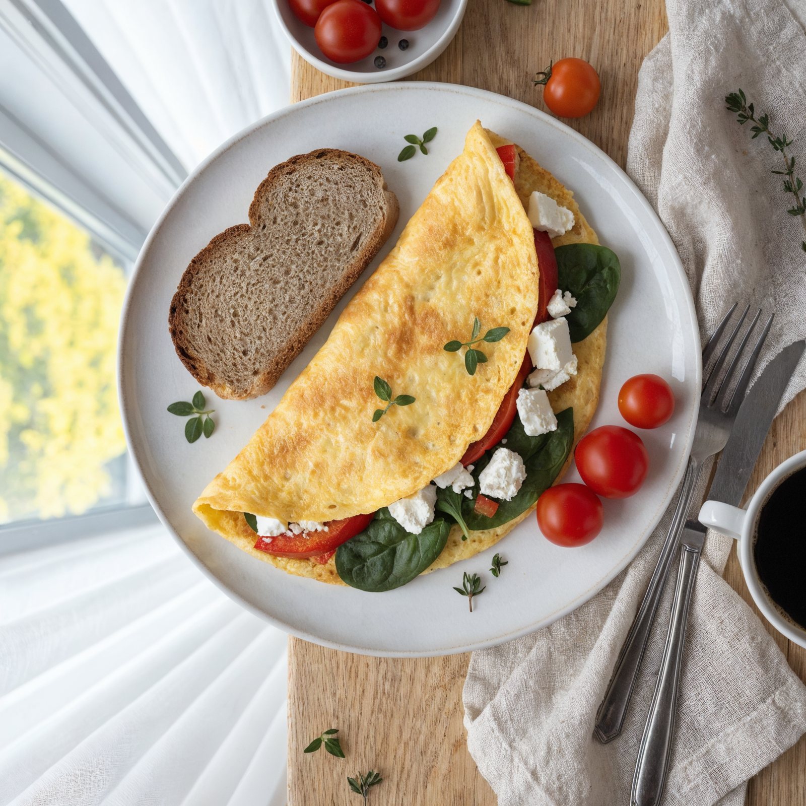 Omlet z papryką, szpinakiem i fetą
