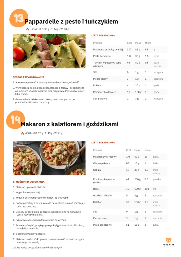 Strona ebooka: przepis z makaronem, sposób przygotowania