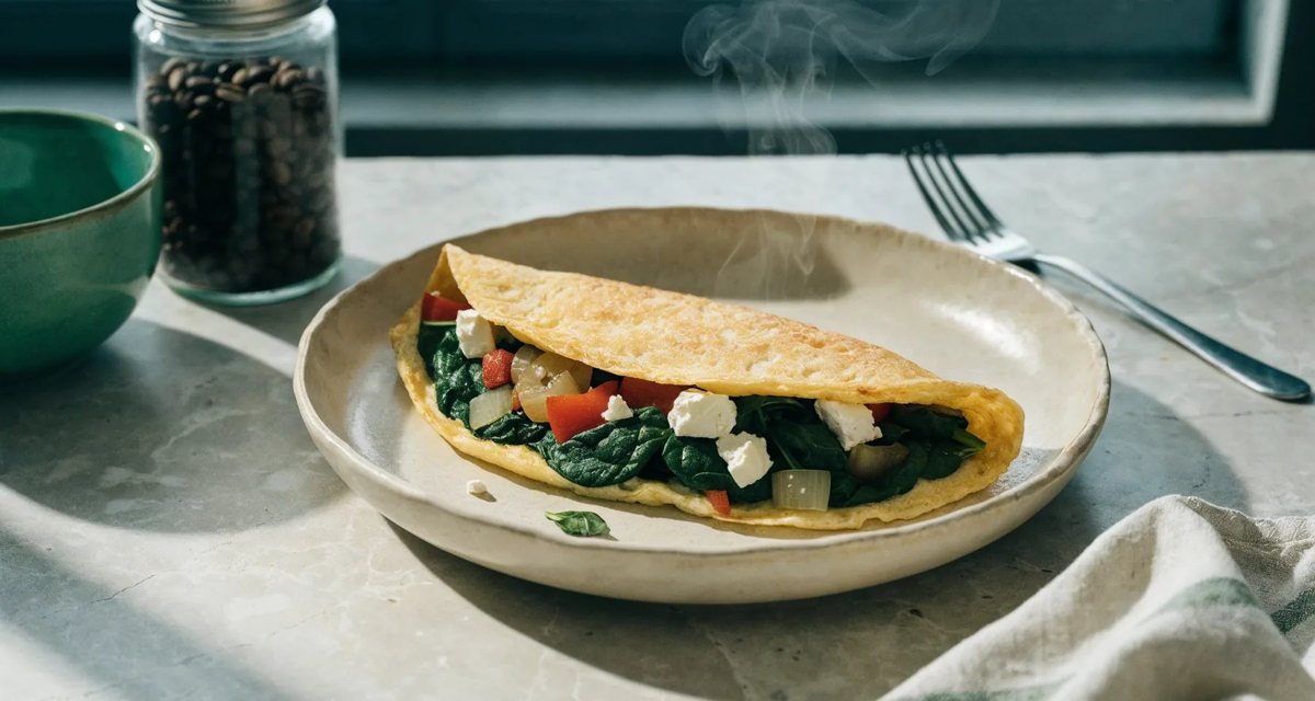Omlet z papryką, szpinakiem i fetą
