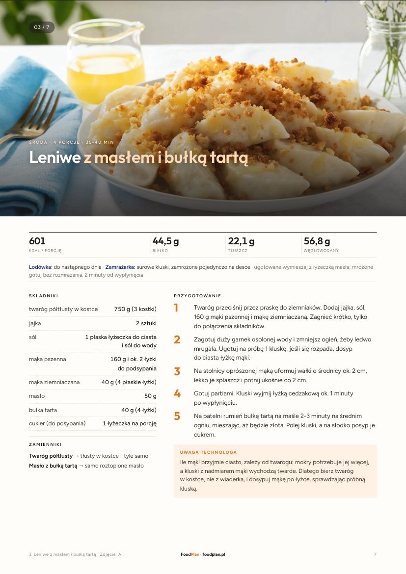 Strona z przepisem na leniwe
