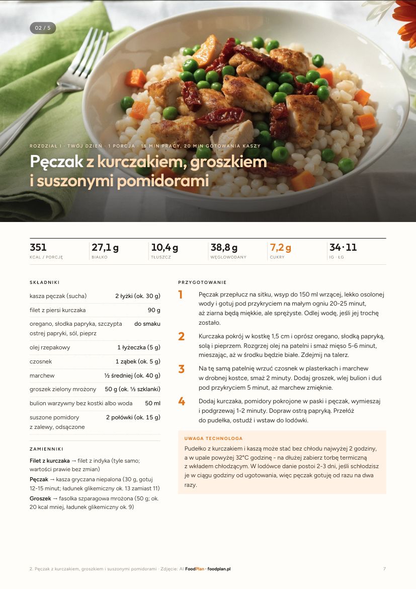 Strona z przepisem na pęczak z kurczakiem