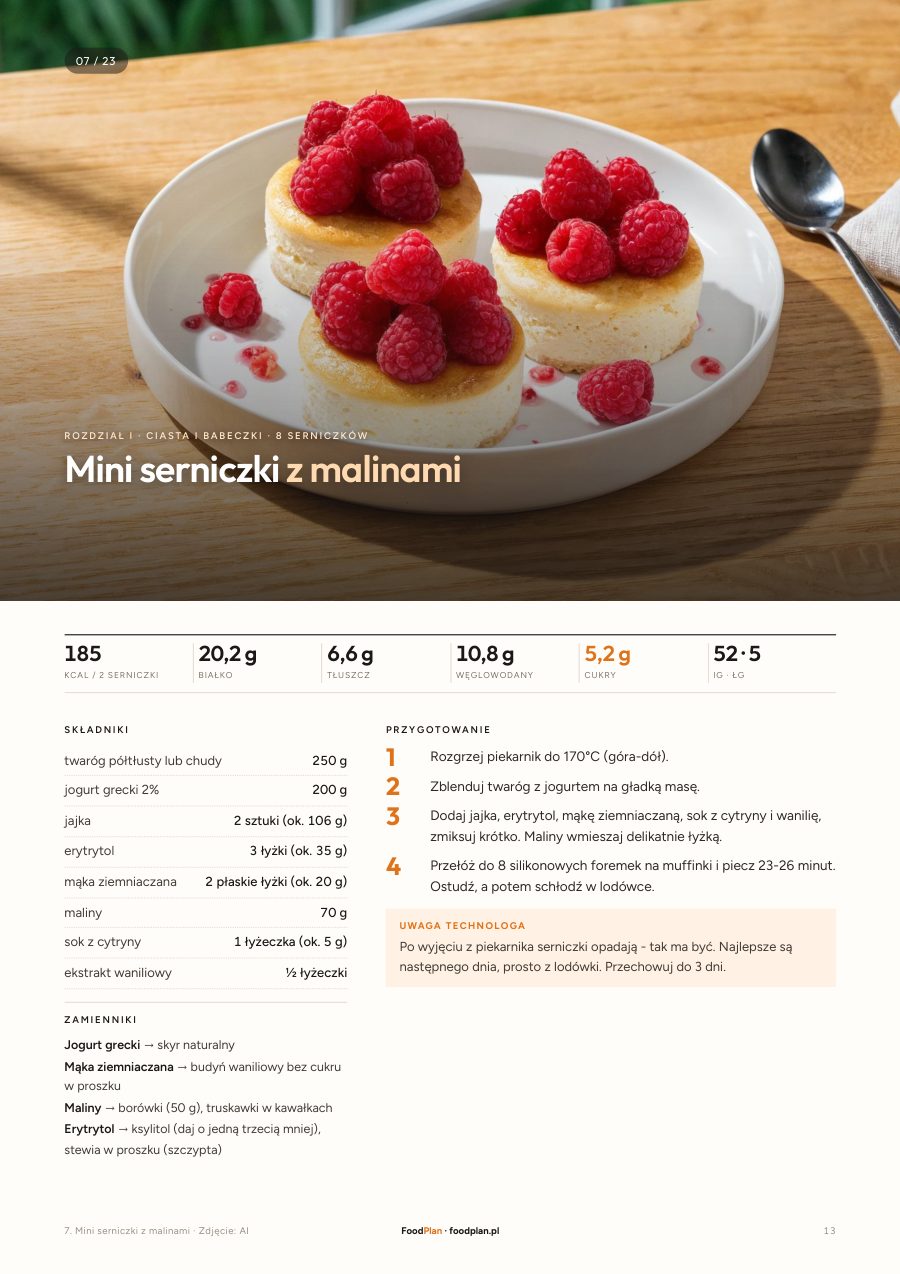 Strona 13 ebooka Desery z niskim IG: Mini serniczki z malinami
