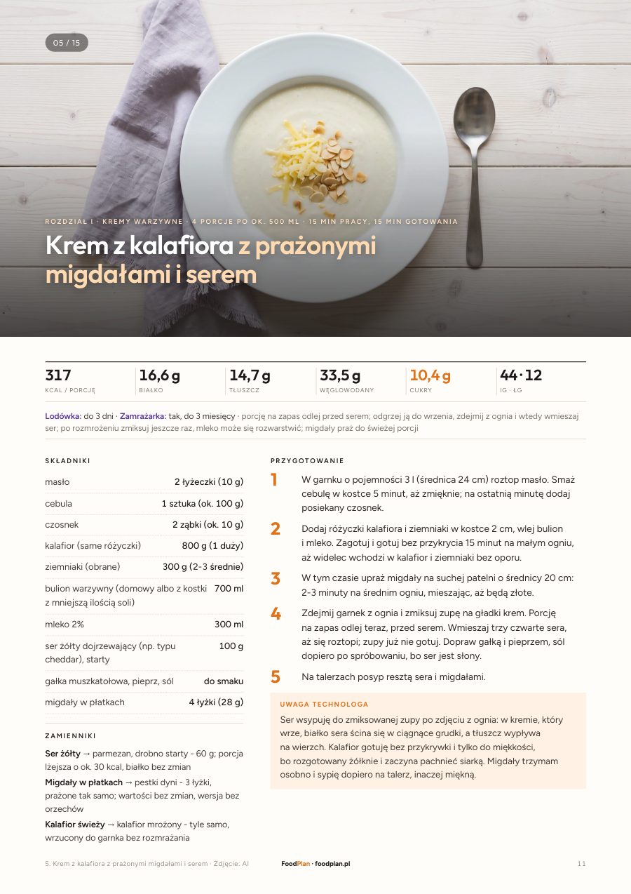 Strona 11 ebooka Kremy: Krem z kalafiora z prażonymi migdałami i serem